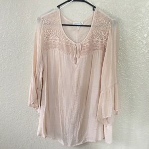 Cream Peasant Flowy Sheer Top 1X